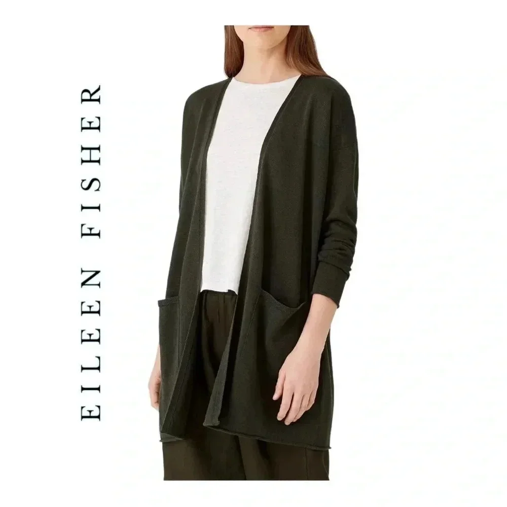 0158. EILEEN FISHER OPEN FRONT CARDIGAN ORGANIC‎ LINEN COTTON BLEND SZ XXS